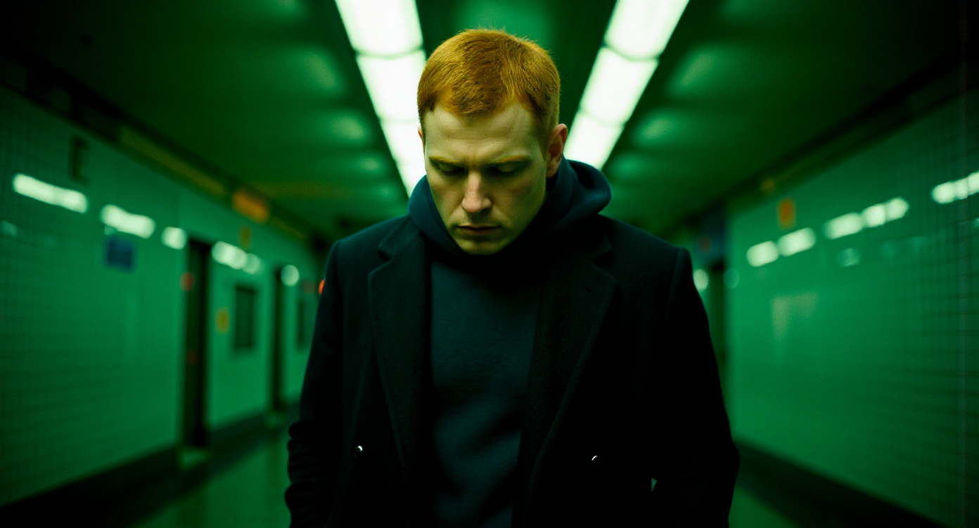 Low angle dramatic lighting tense expression